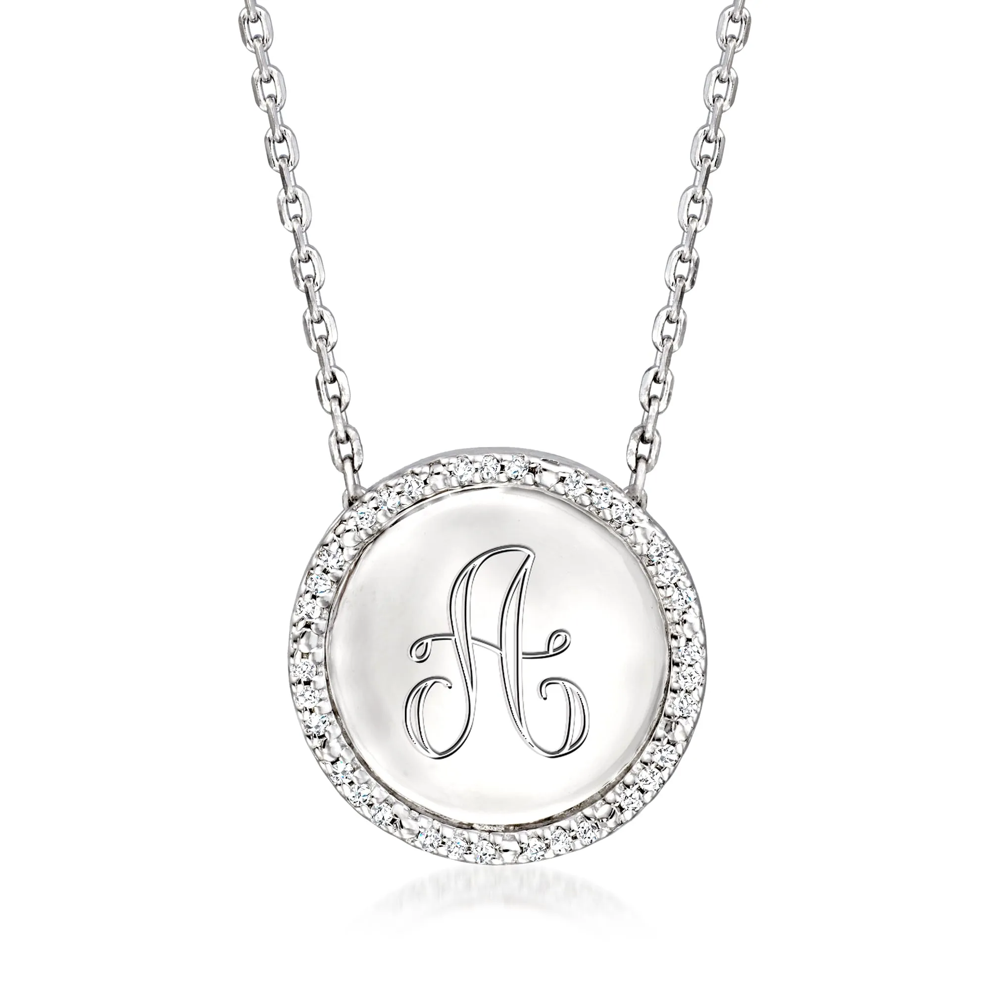 0.10 ct. t.w. Diamond Personalized Circle Pendant Necklace in Sterling Silver with Engraving