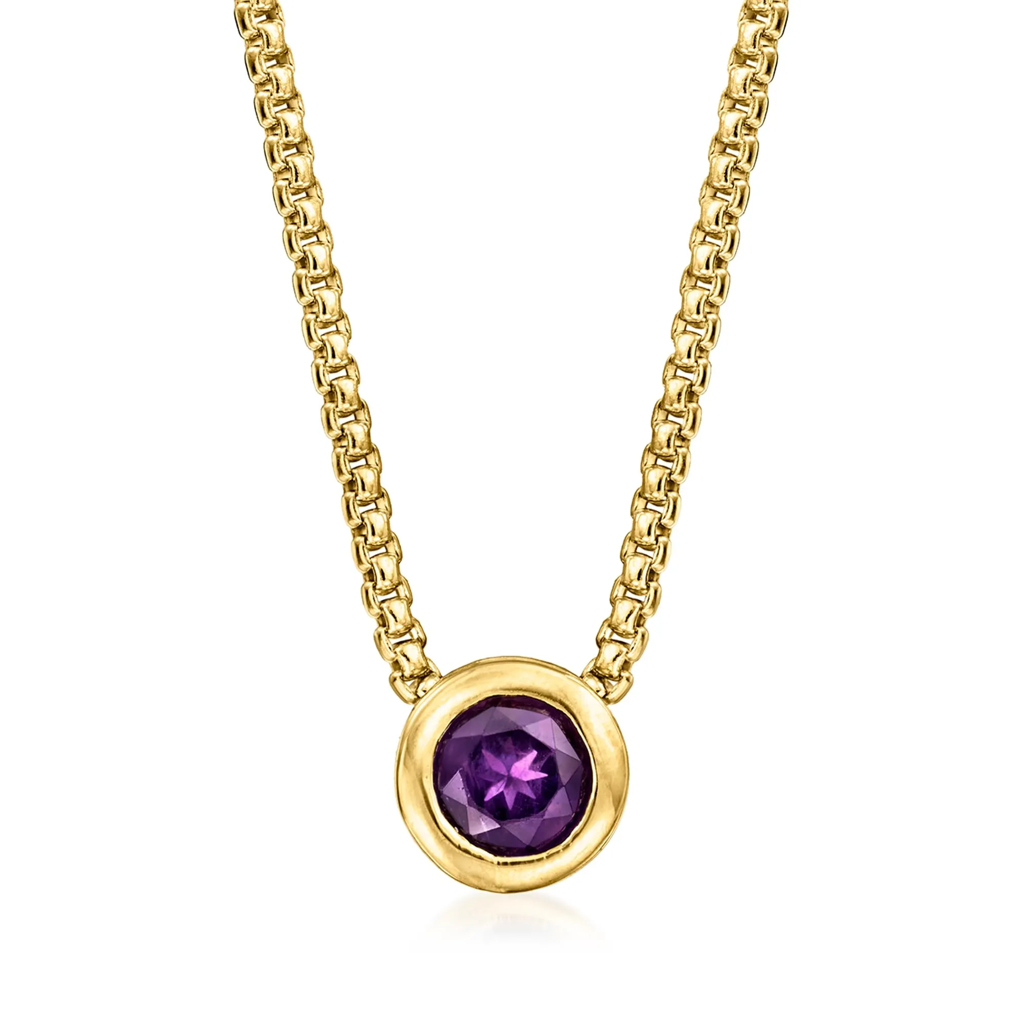 0.30 Carat Bezel-Set Amethyst Necklace in 18kt Gold Over Sterling Silver, 18 Inches