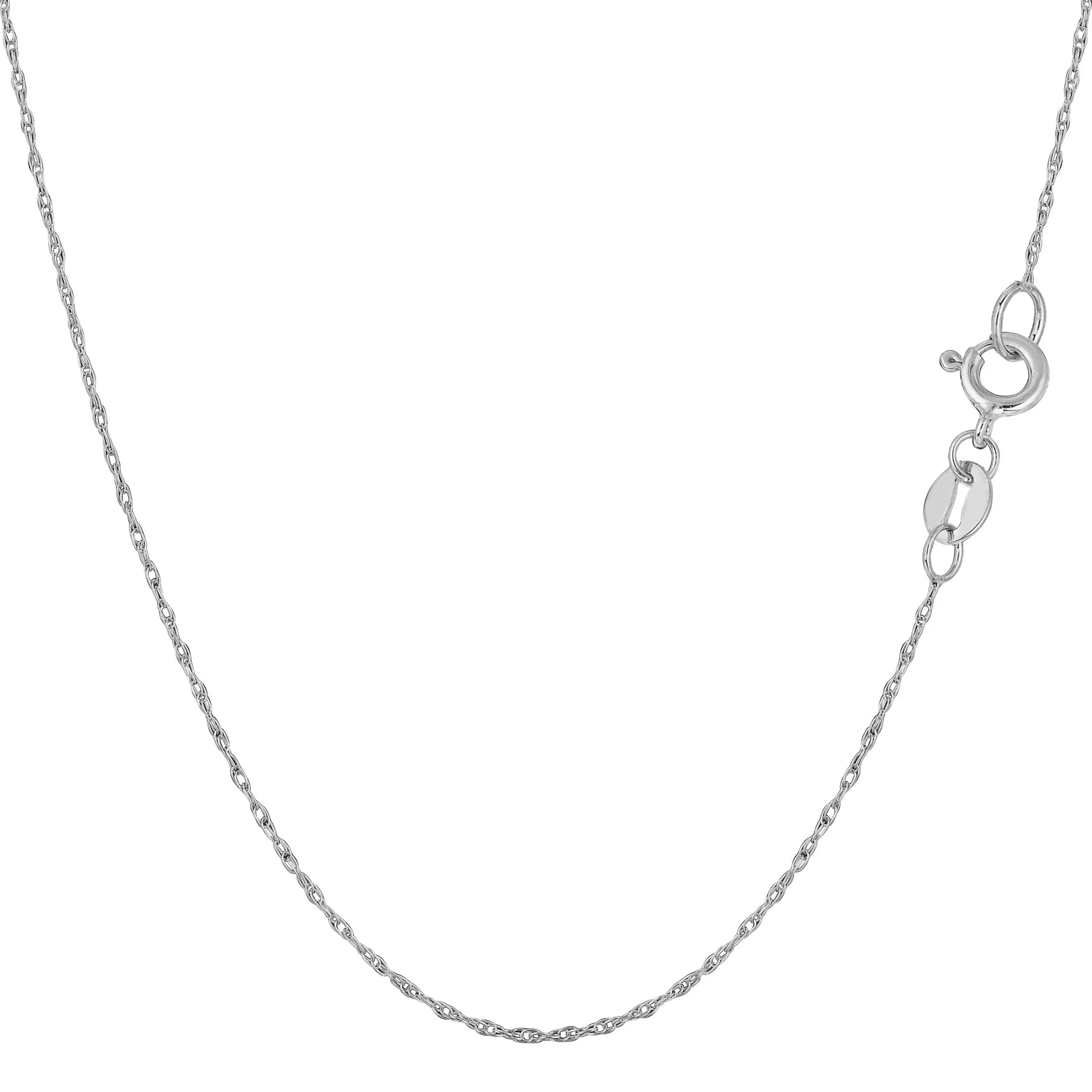 10k White Gold Rope Chain Necklace 16 Inches, 0.5mm, Lightweight, High Polished Finish