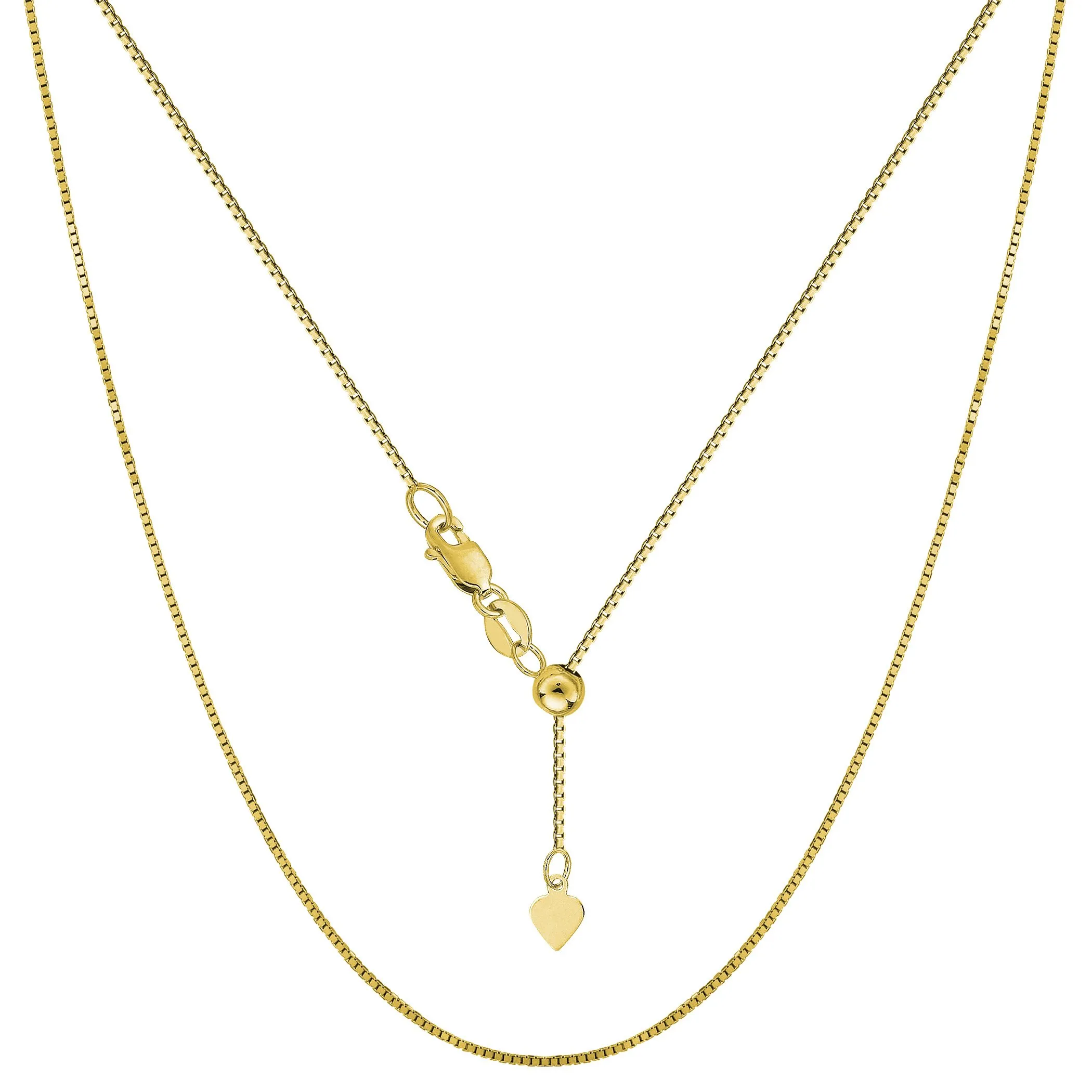 10k Yellow Real Gold Adjustable Box Link Chain Necklace, 0.7mm Thickness, 22' Long