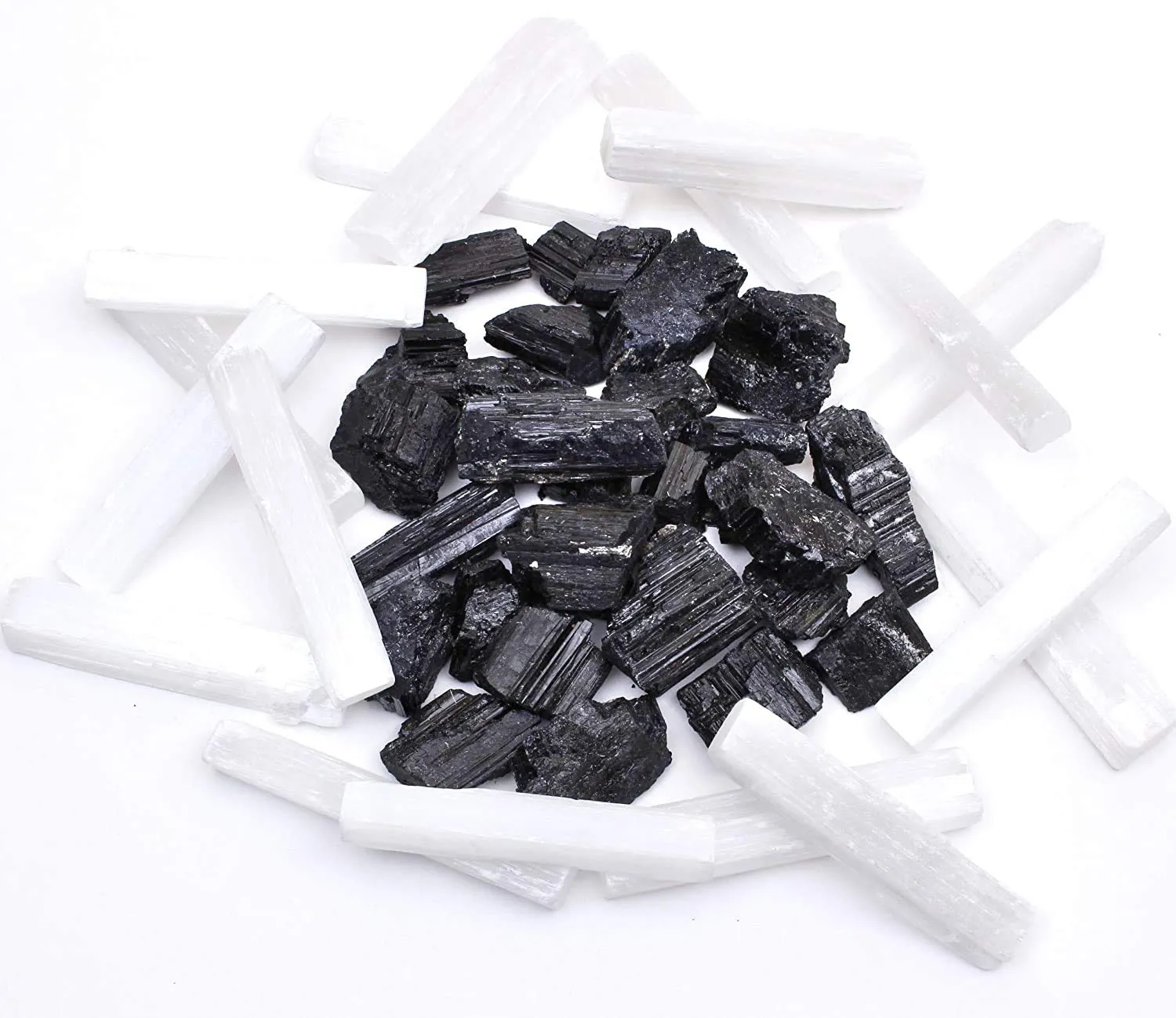 1/2LB Black Tourmaline & Selenite Rough Natural Crystals for Jewelry, Healing, Chakra Balancing