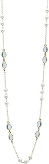 14k Gold-Plated Sterling Silver Chain Necklace with Gemstone Bezels & Freshwater Pearls, 30'