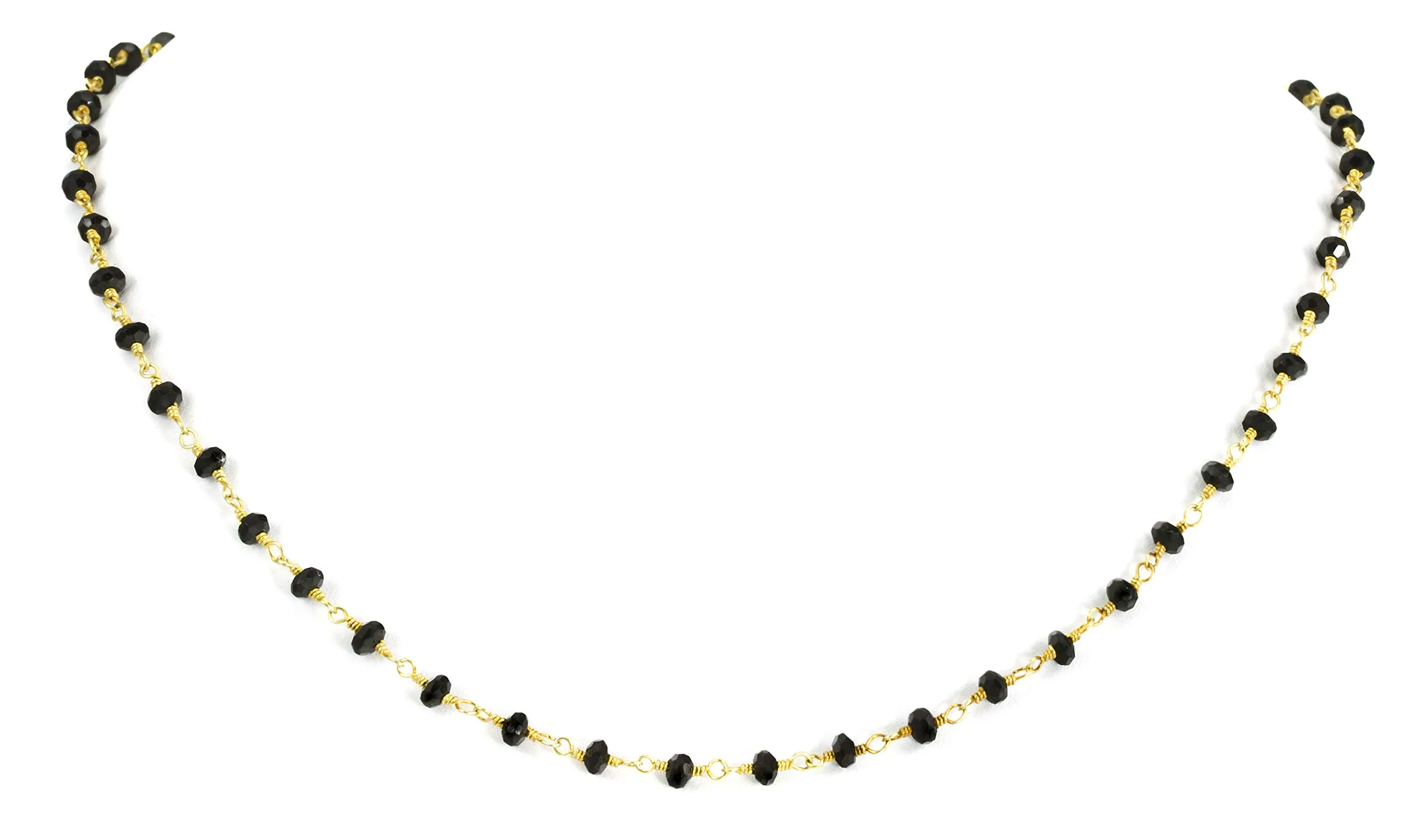 14k Gold Filled Black Spinel Necklace 18' with Faceted Beads, Dainty Goldtone Chain