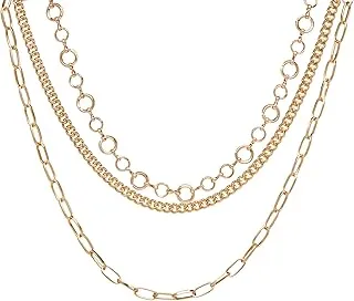 14K Gold Plated Brass Three Row Layered Statement Necklace for Women