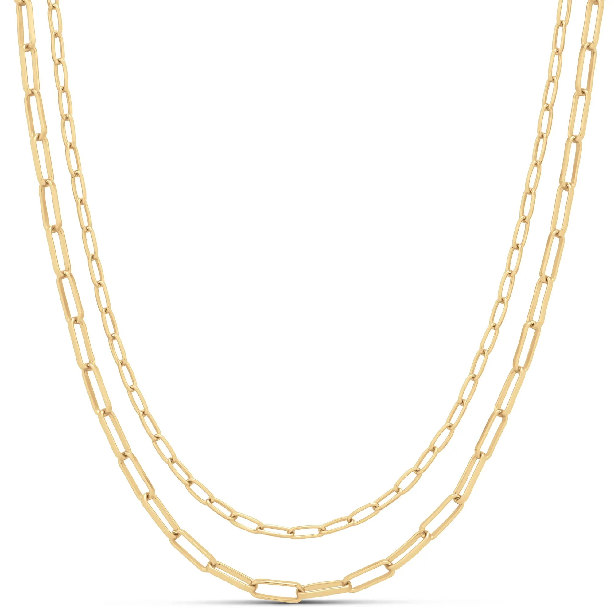 14K Gold Plated Double Paperclip Layered Necklace - 16' Stylish and Hypoallergenic Jewelry