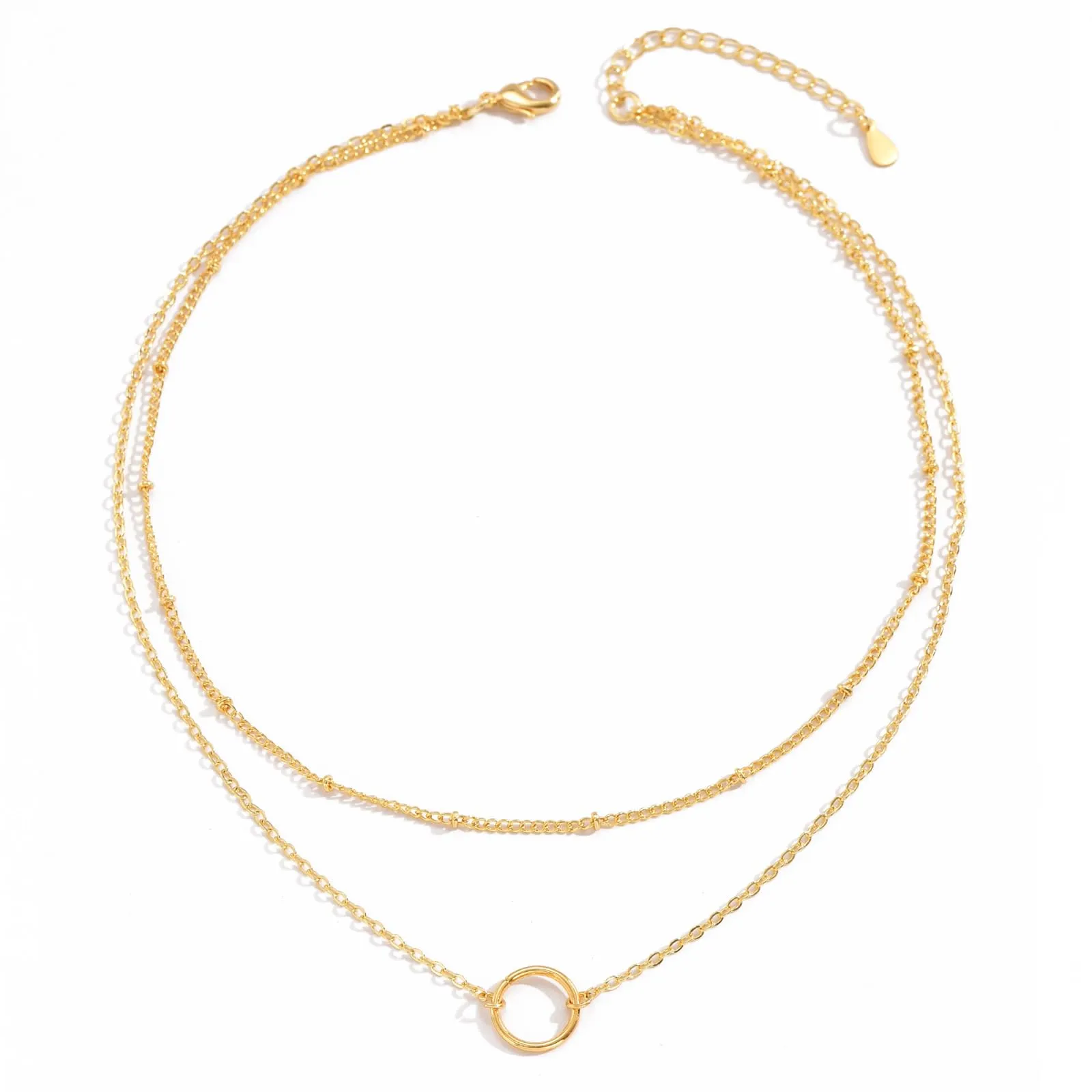 14K Golden Plated Dainty Layered Necklace with Ring Pendant - Hypoallergenic, Lightweight, Elegant