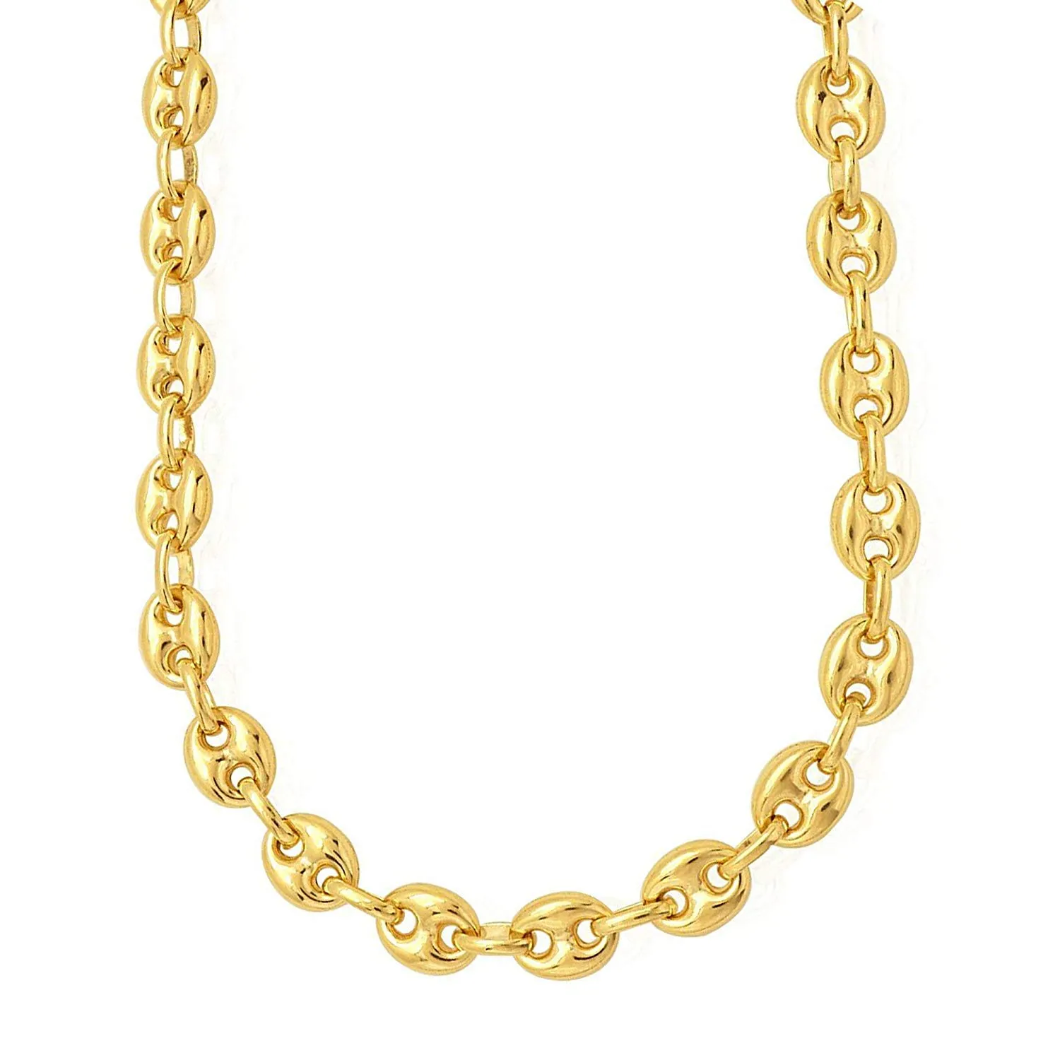 14K Puffed Mariner Link Chain Necklace 4.7mm, 18'-24' Adjustable Length, Lobster Claw Clasp