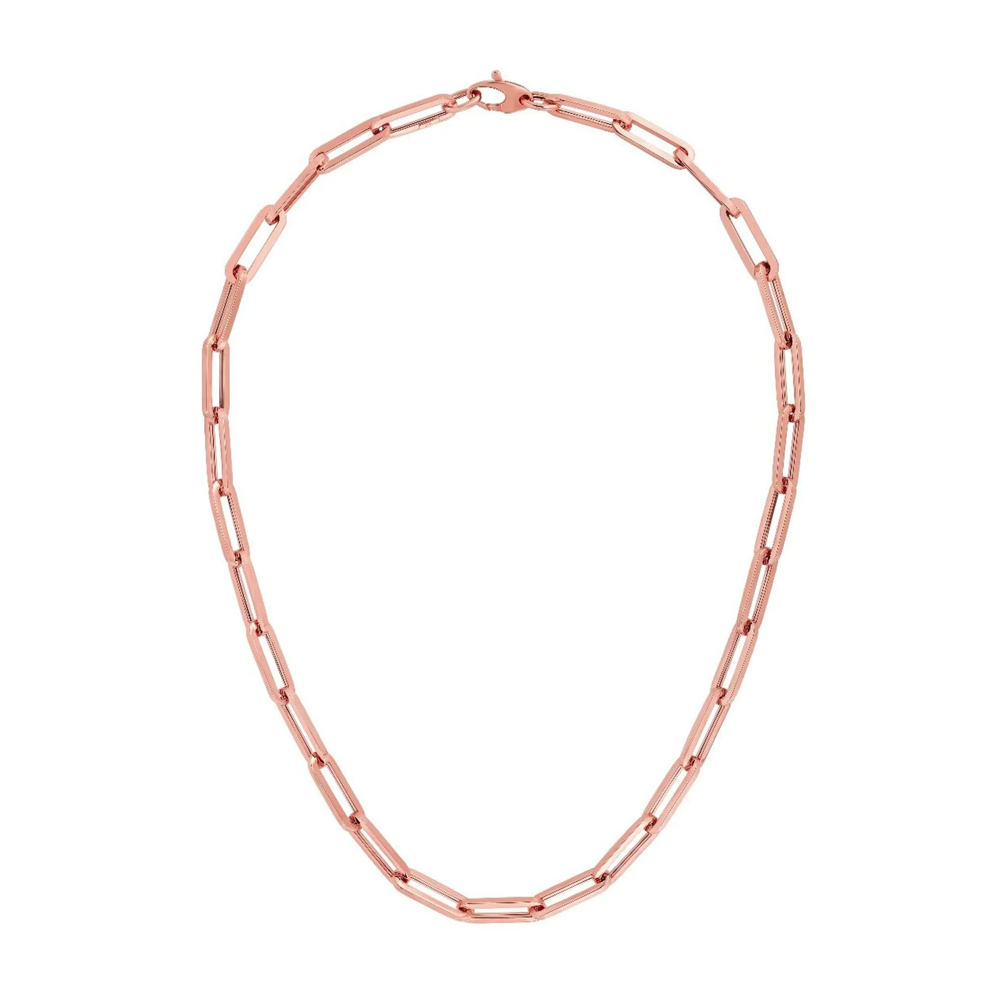 14k Rose Gold Paperclip Chain Necklace, 6mm Width, 18' Length, Stylish & Modern Design