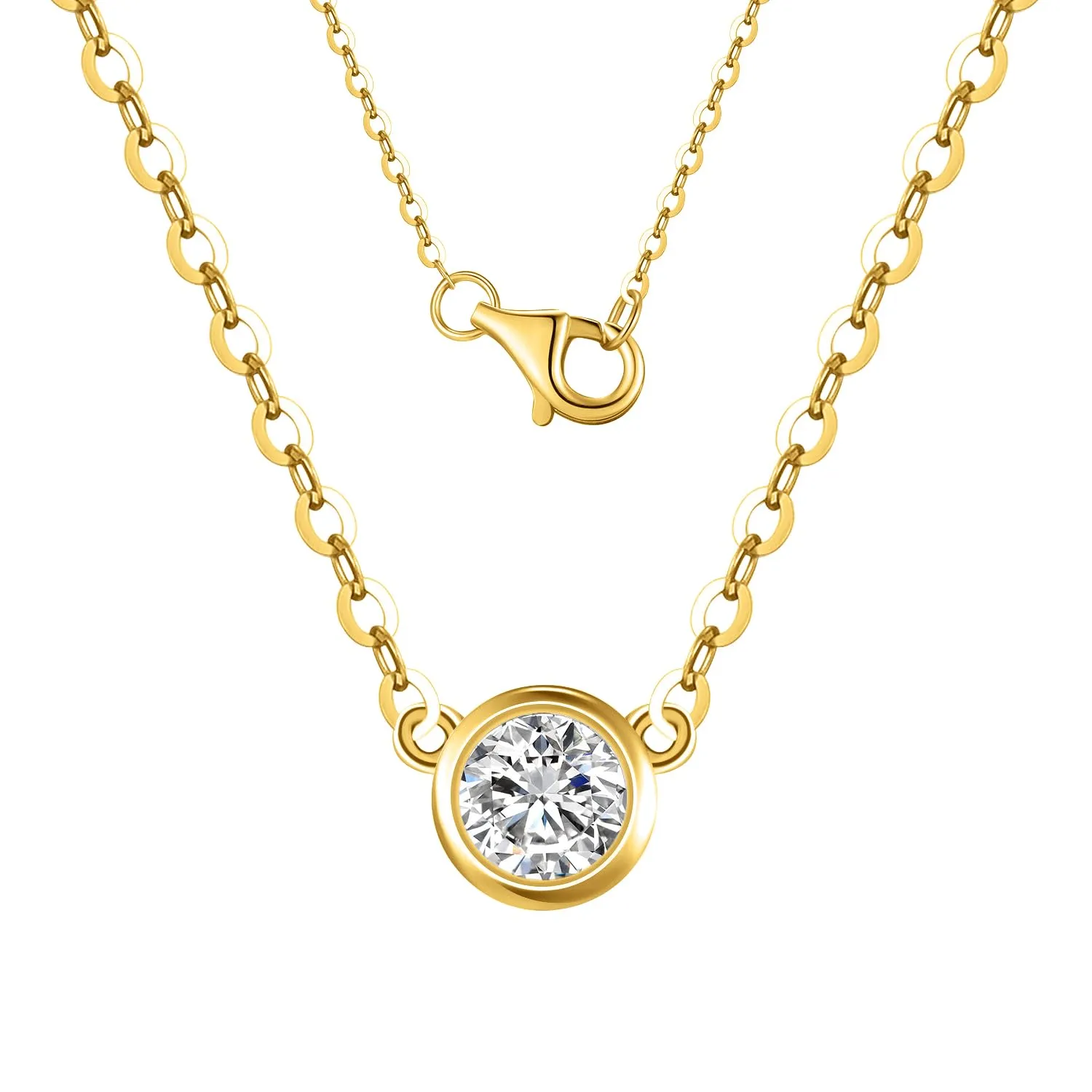 14k Solid Gold Diamond Solitaire Station Necklace - Hypoallergenic, Lab-Grown Diamond, Durable Elegance