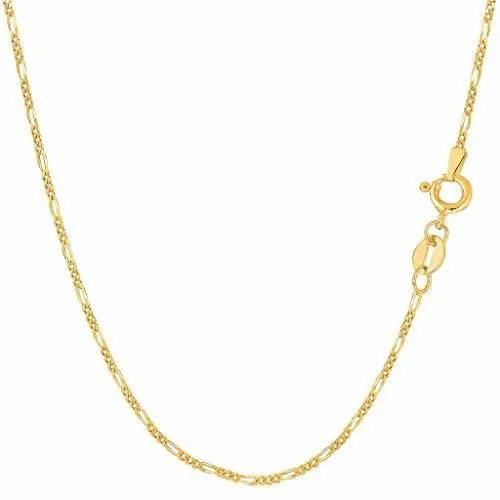 14k Solid Yellow Gold Diamond-Cut Classic Figaro Chain Necklace Bracelet Anklet 7'-30' Long