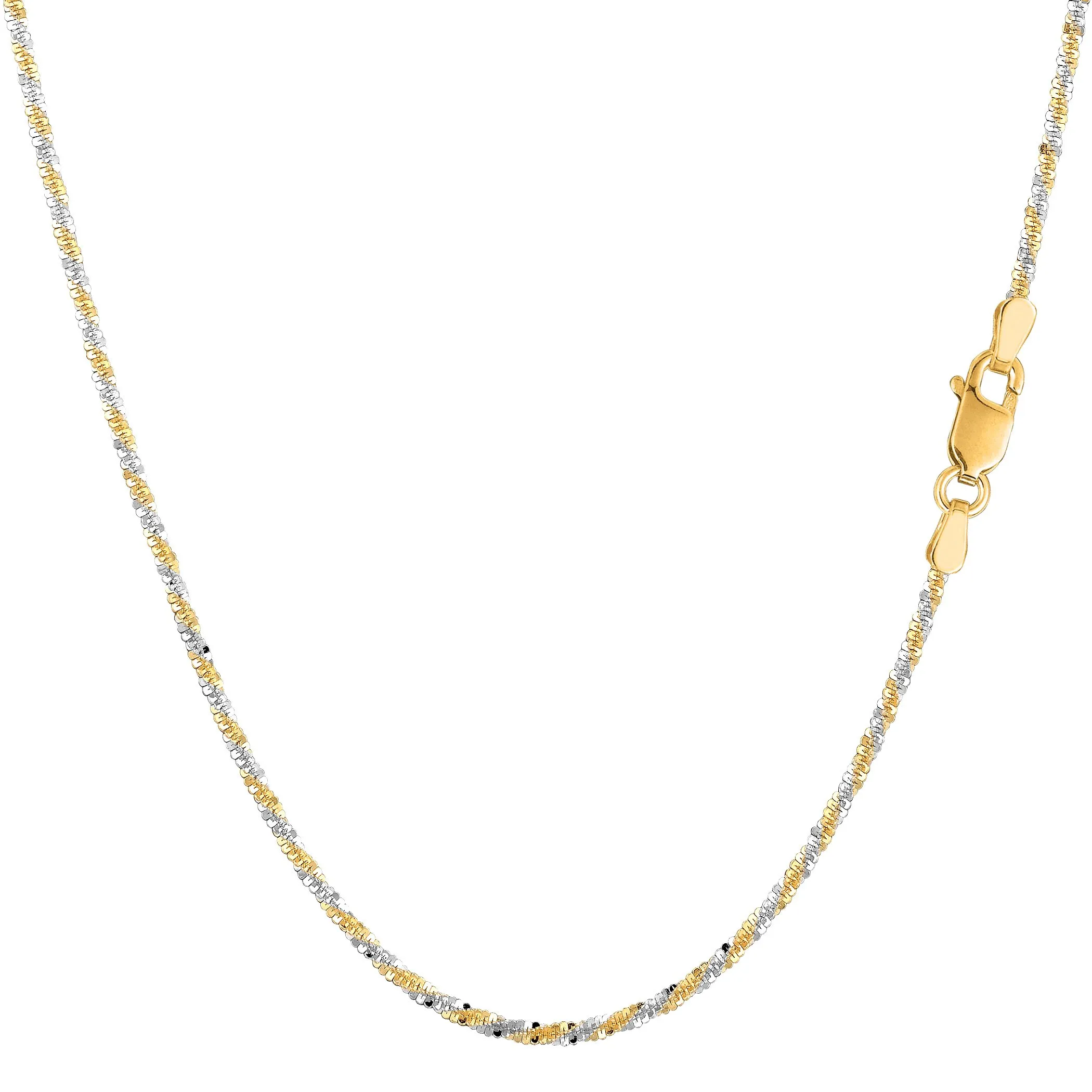 14k Two-Tone Yellow and White Gold Sparkle Chain Necklace, 16' Length, 1.5mm Width