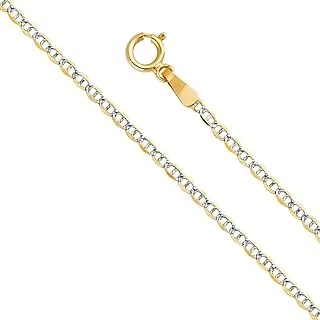 14k Two Tone Gold 1.5mm Flat Mariner Chain Necklace with Spring Ring Clasp