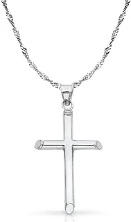 14K White Gold Classic Cross Pendant with 1.2mm Singapore Chain Necklace