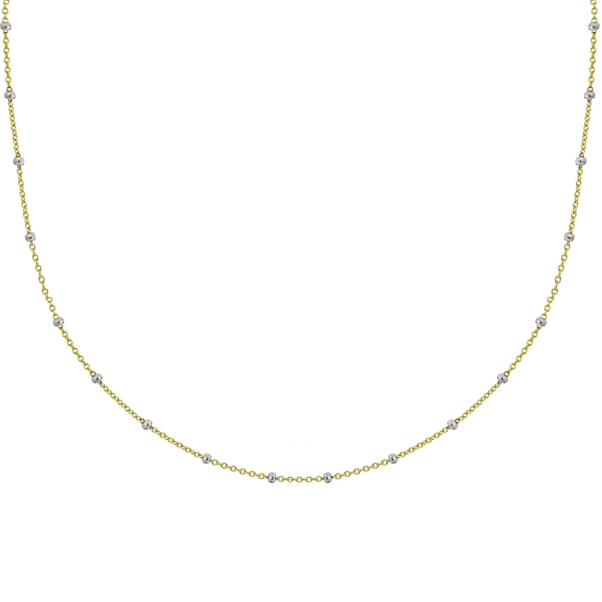 14k Yellow & White Gold Two-Tone Saturn Beaded Adjustable Necklace 20-Inch Chain