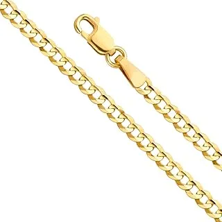 14k Yellow Gold 3mm Cuban Concave Curb Chain Necklace with Lobster Claw Clasp