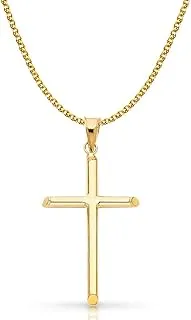 14K Yellow Gold Classic Cross Pendant Necklace with 1.7mm Flat Open Wheat Chain