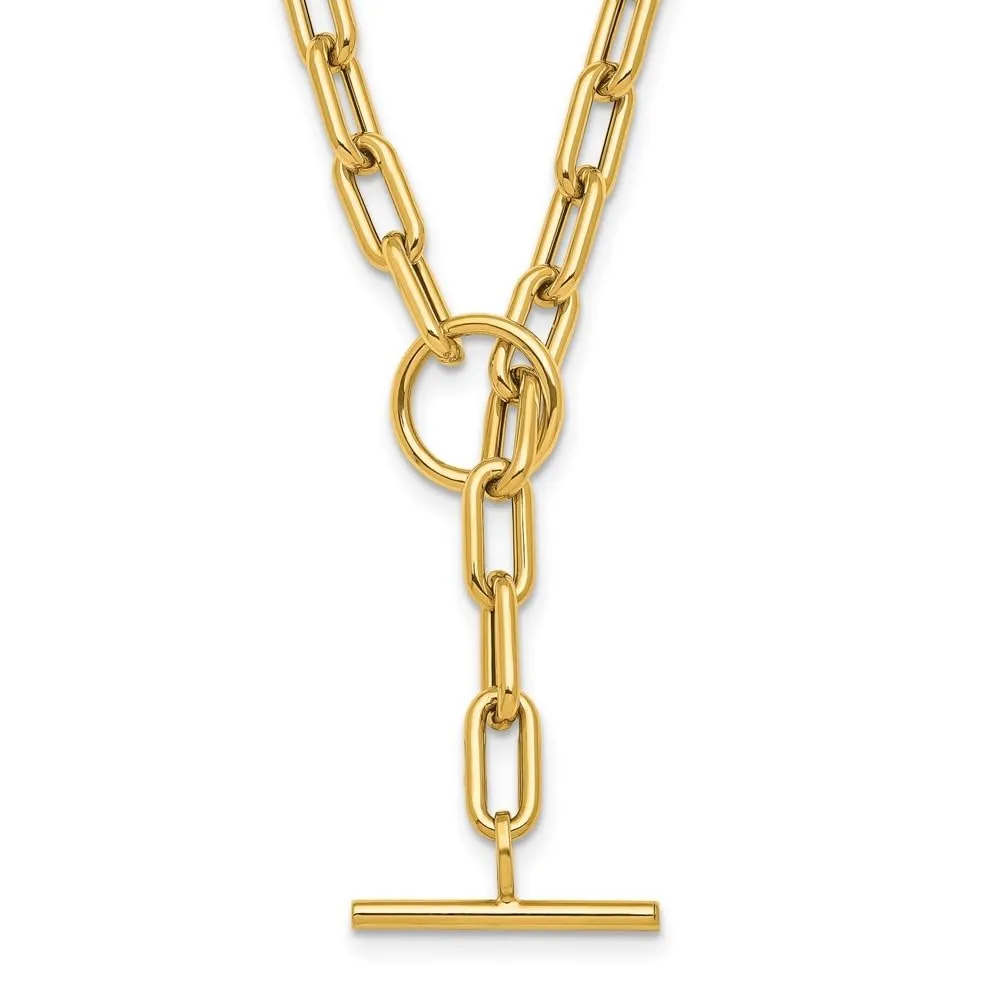 14K Yellow Gold Polished Paperclip Toggle Chain Necklace 18-20' - Luxurious Adjustable Jewelry