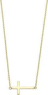 14k Yellow Gold Side Way Cross Necklace 15x8mm - Adjustable 17'+1' Chain Length