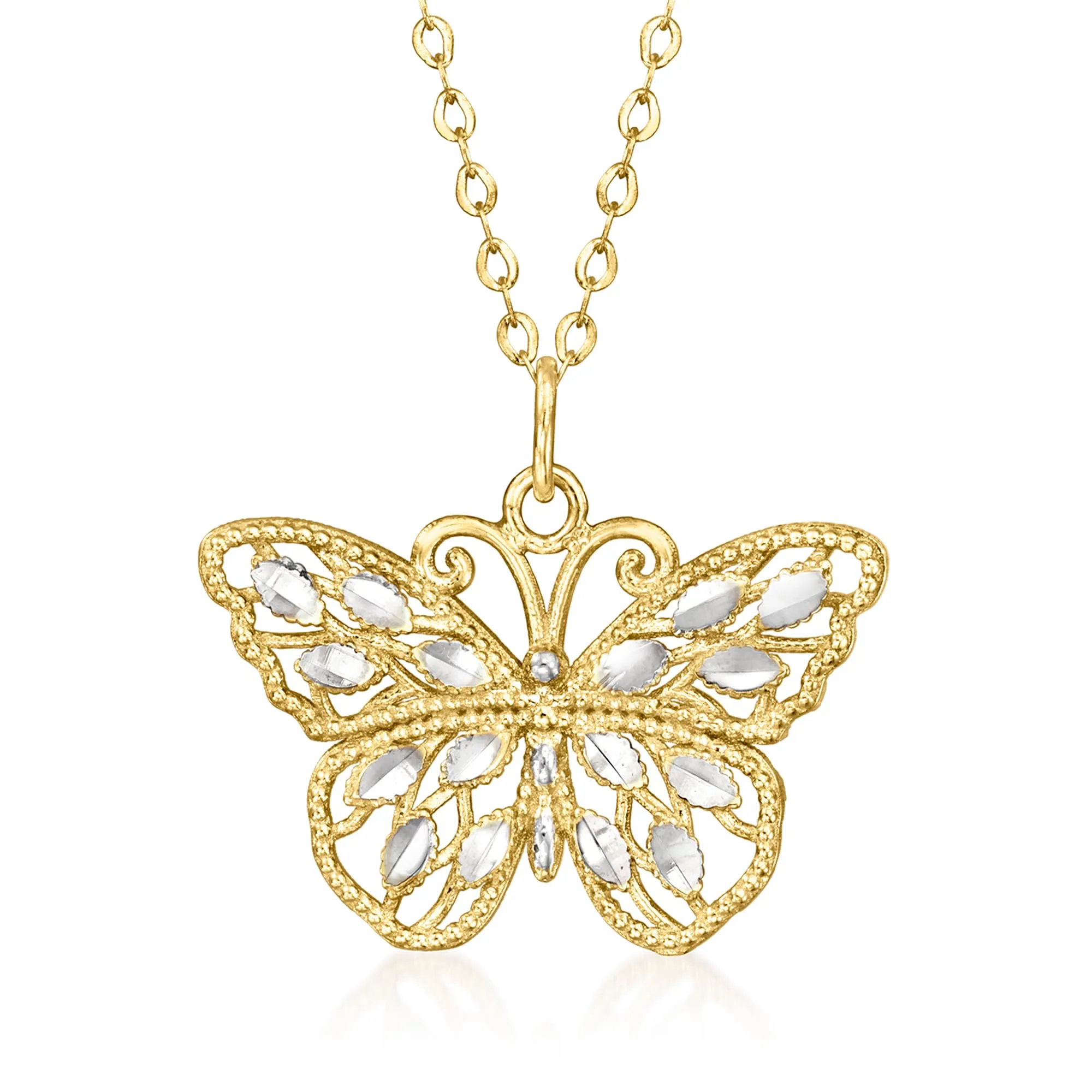 14kt 2-Tone Gold Butterfly Necklace for Women, 18 inches, Polished Italian Design