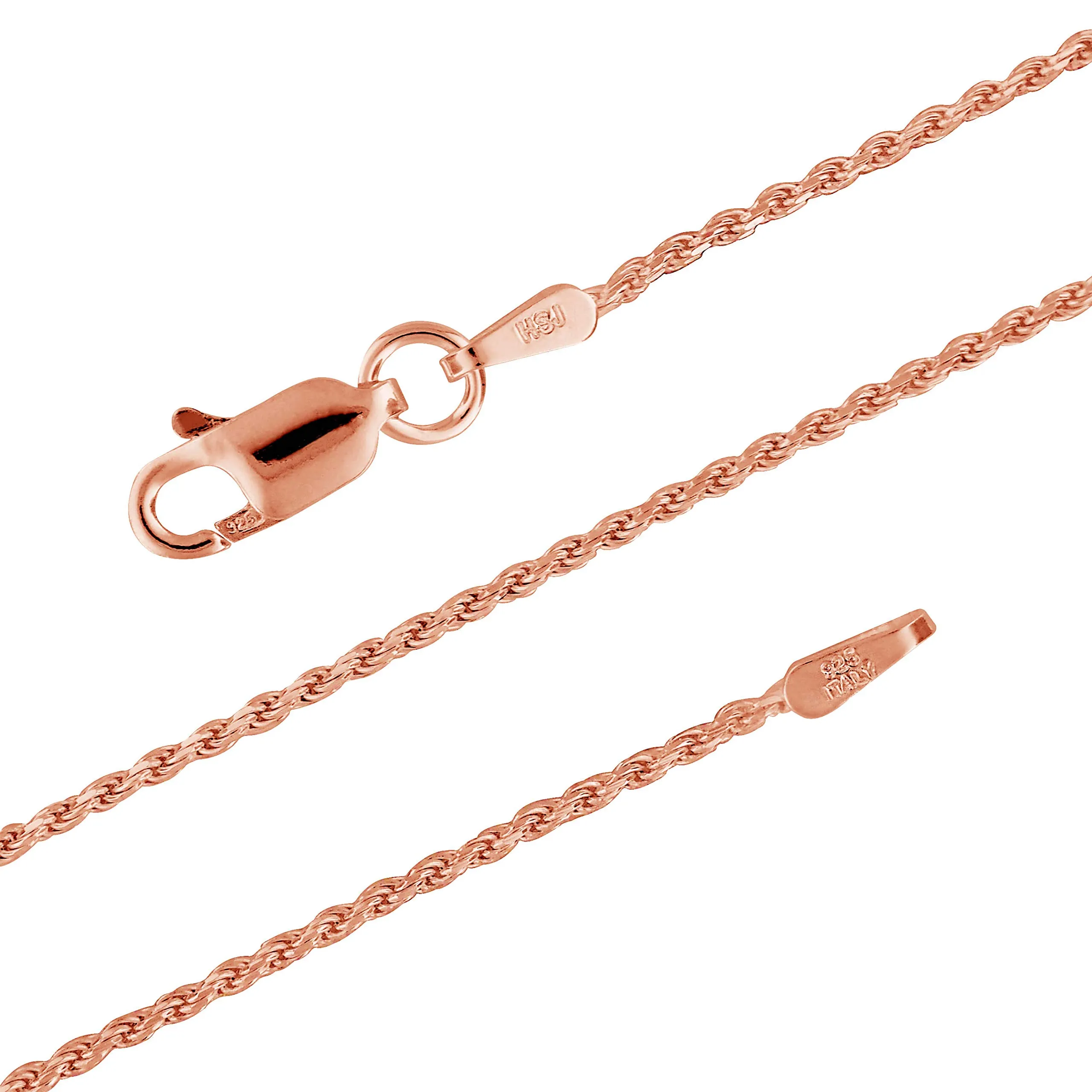 14kt Rose Gold Plated Sterling Silver 1.1mm Diamond-Cut Rope Chain Necklace 14-36 Inch