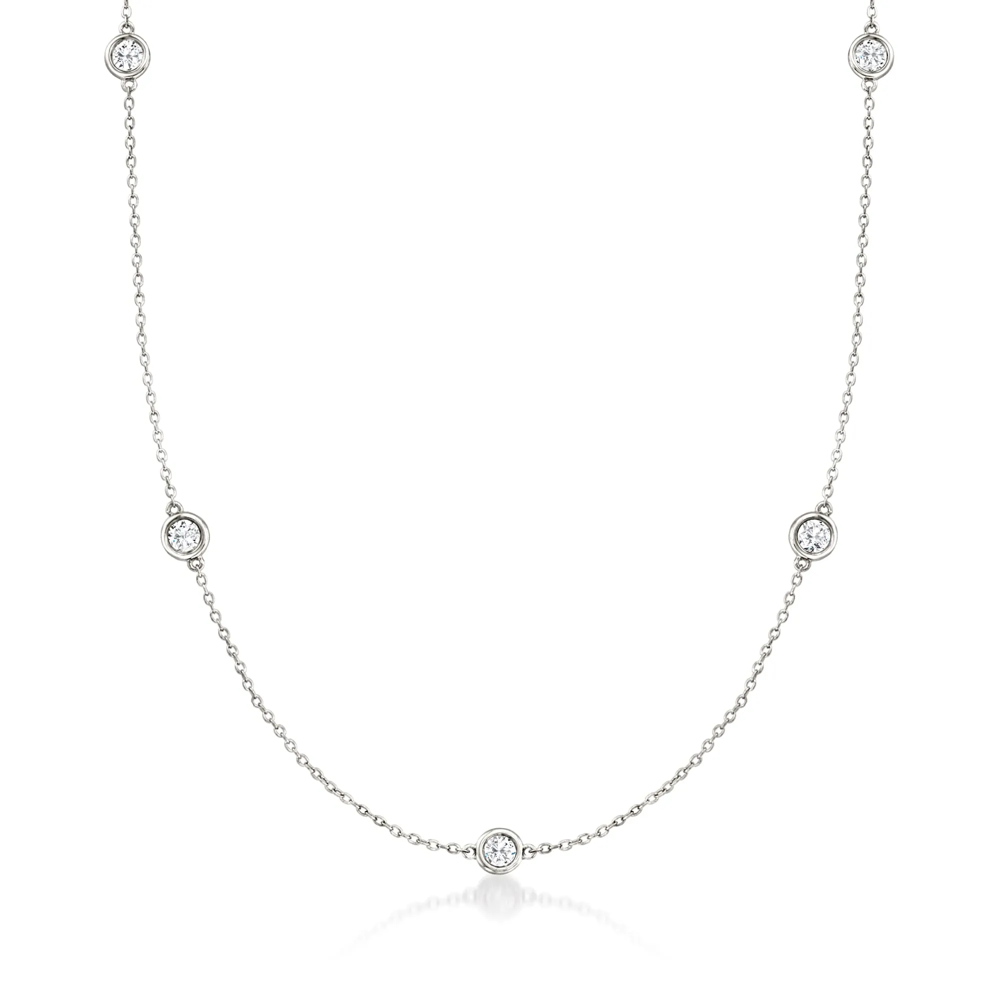 14kt White Gold Diamond Station Necklace with 1.00 ct. t.w. Brilliant-Cut Diamonds