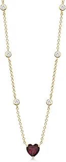 18K Yellow Gold Plated Silver 7MM Heart Gemstone Birthstone & White Moissanite Necklace 17'