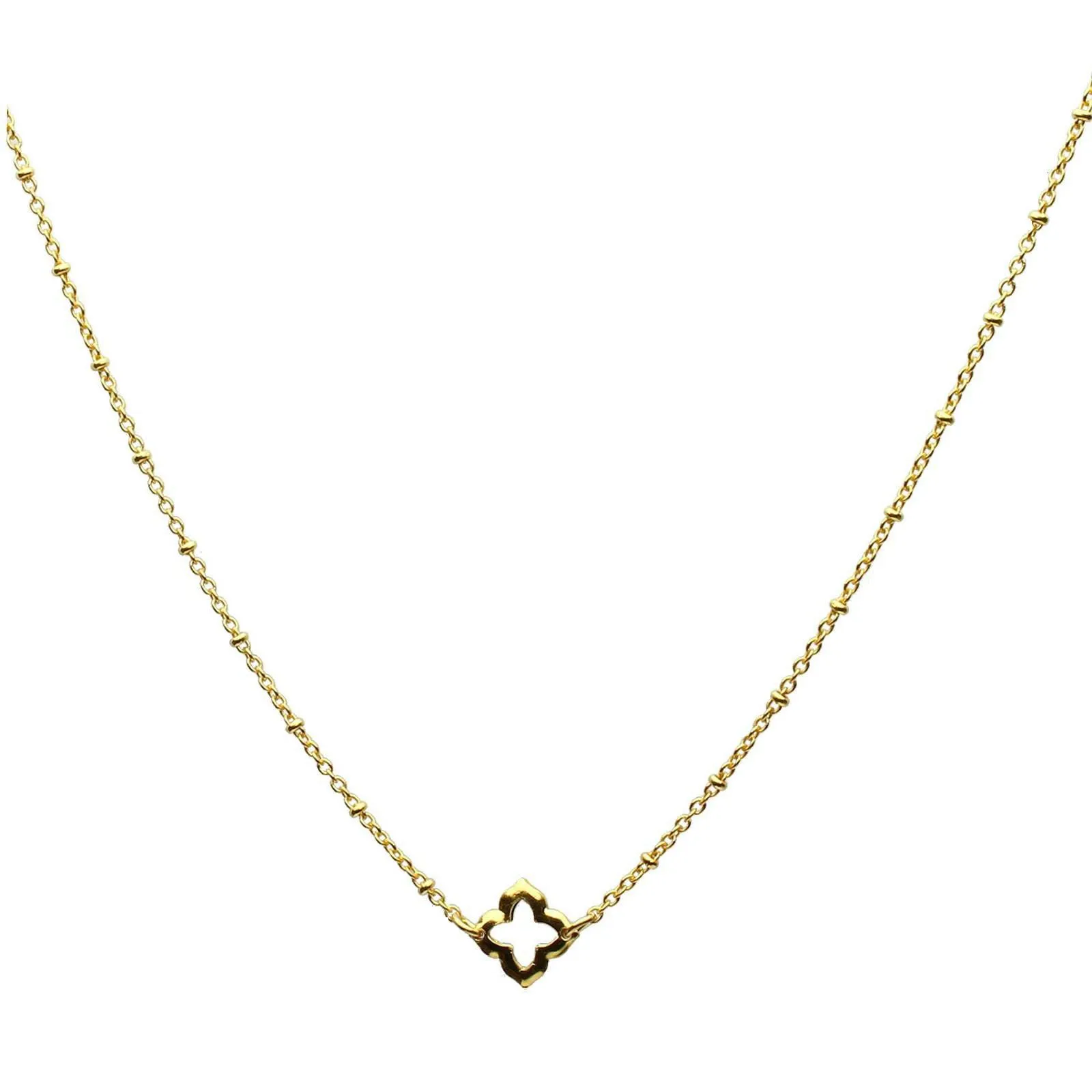 18KT Gold-Flashed Sterling Silver Clover Necklace - 16' Adjustable Italian Cable Chain