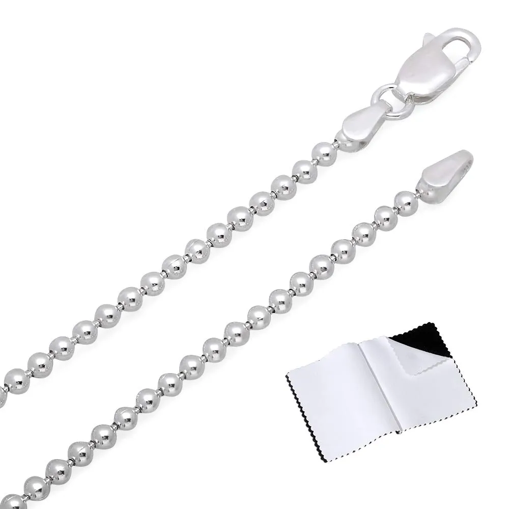 1mm-5mm Solid .925 Sterling Silver Ball Military Chain Necklace/Bracelet, 20-inch, Hypoallergenic