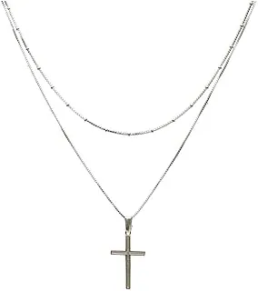 2-Strand Sterling Silver Cross Box Beads Chain Necklace Adjustable