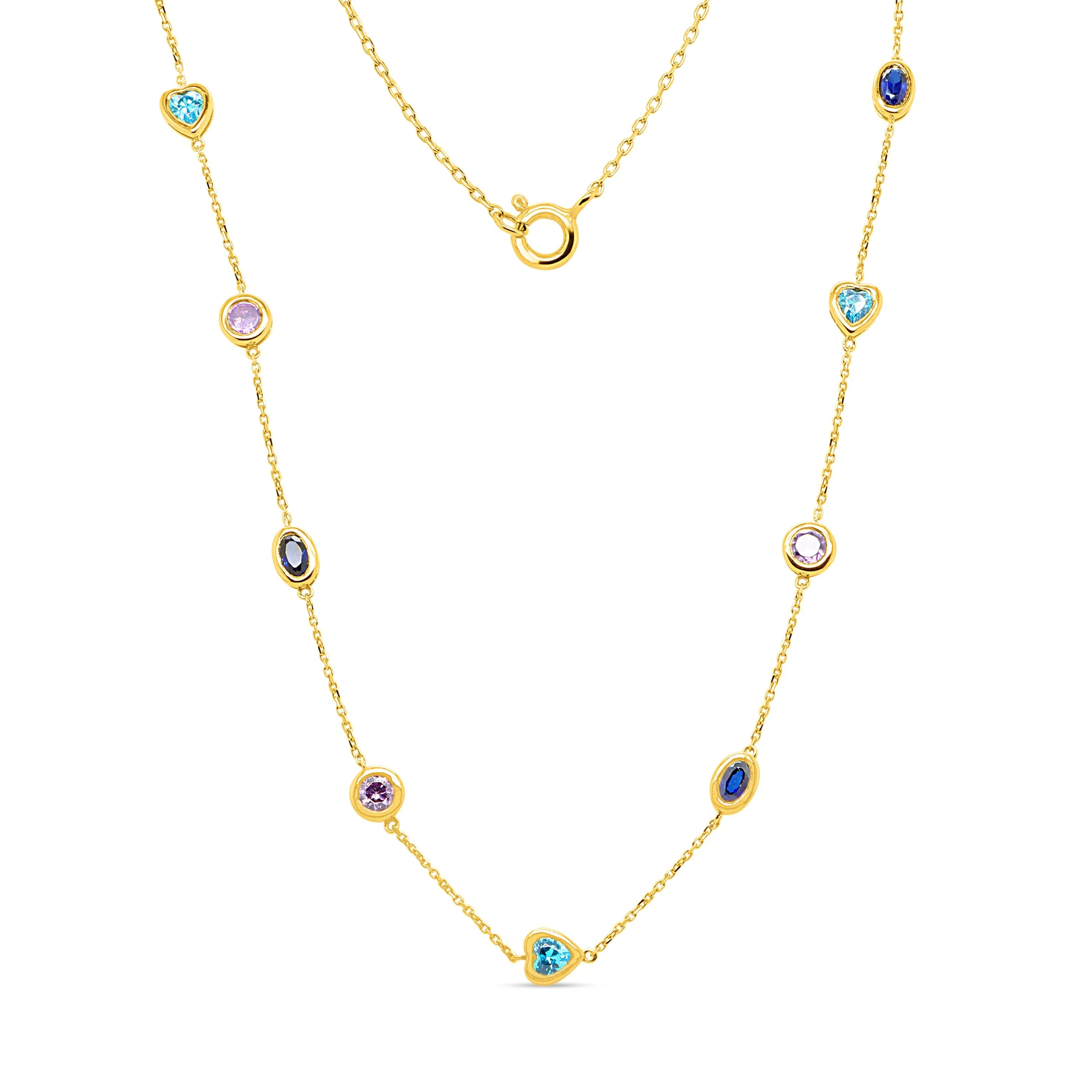 2.25cttw Lab-Created Multi-Gemstone Station Necklace in 925 Silver with 14K Gold Plating, 18'