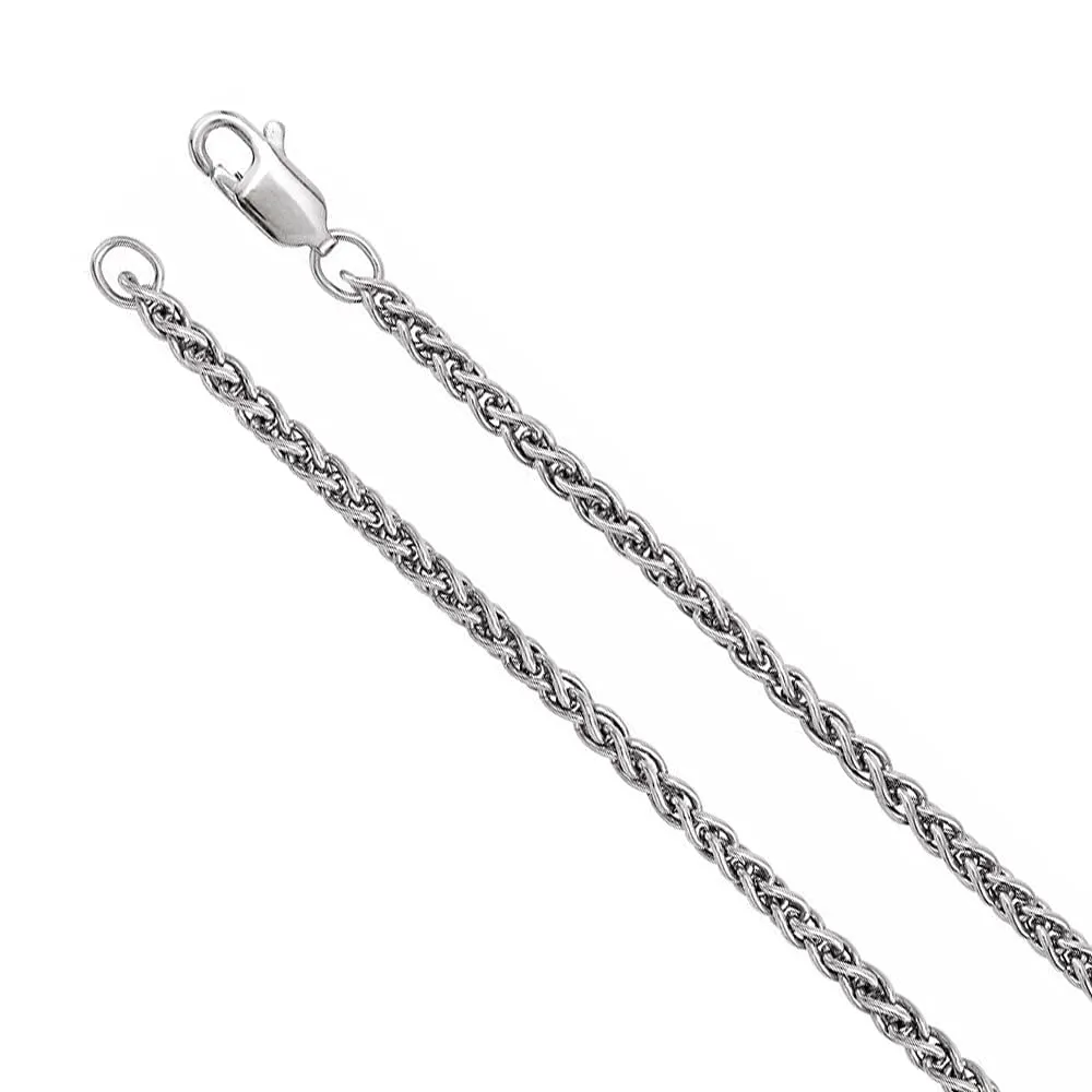 2.4mm Rhodium Plated Sterling Silver Wheat Chain Necklace - Elegant & Durable Jewelry Gift