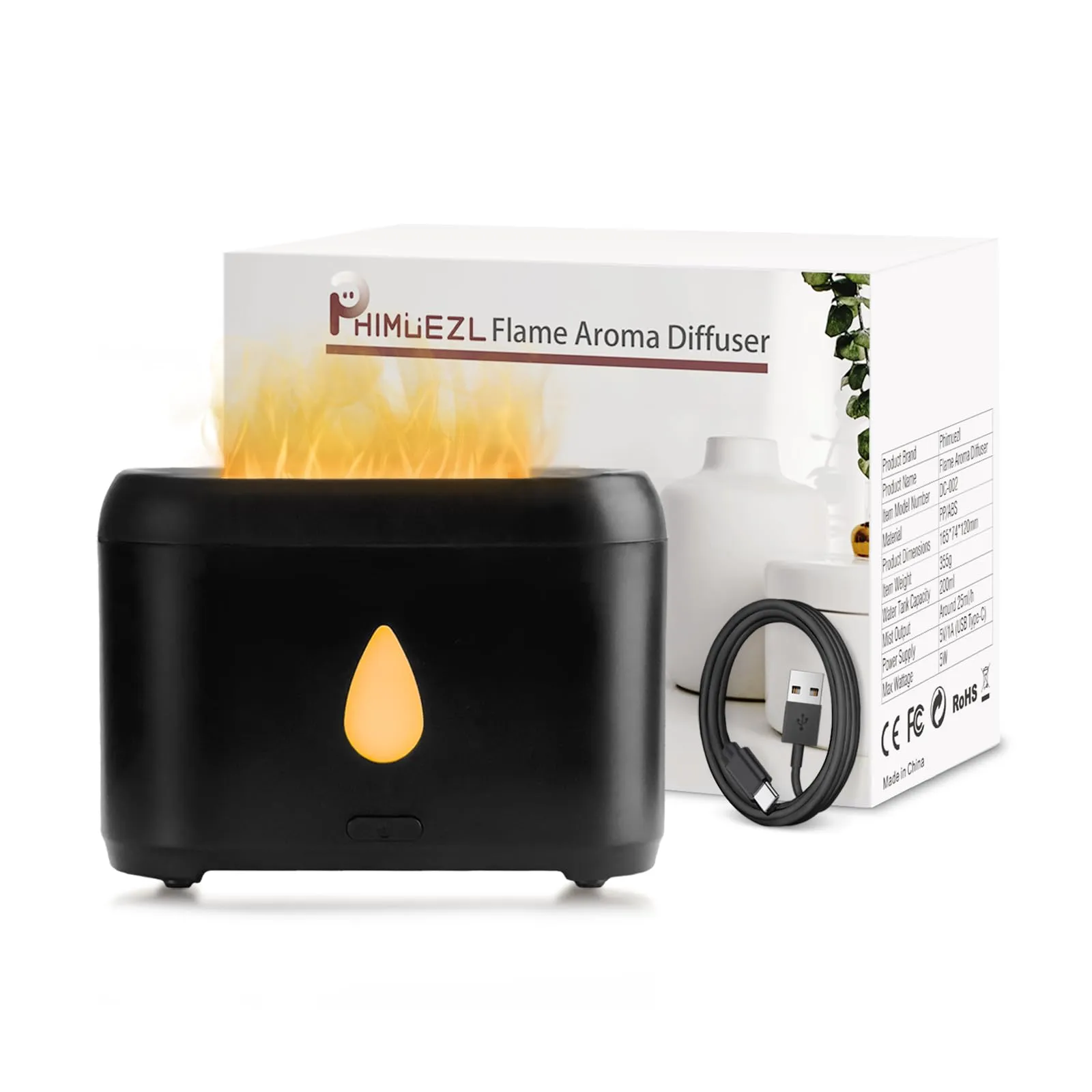 200ml Flame Diffuser - Small Aromatherapy Diffuser with Night Light, Humidifier, Auto Shut-Off