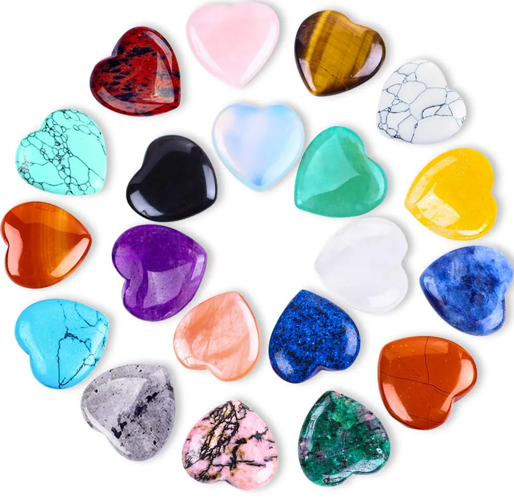 20pcs Natural Crystal Heart Stones 0.8 inch Chakra Gemstones for Meditation & Gifts