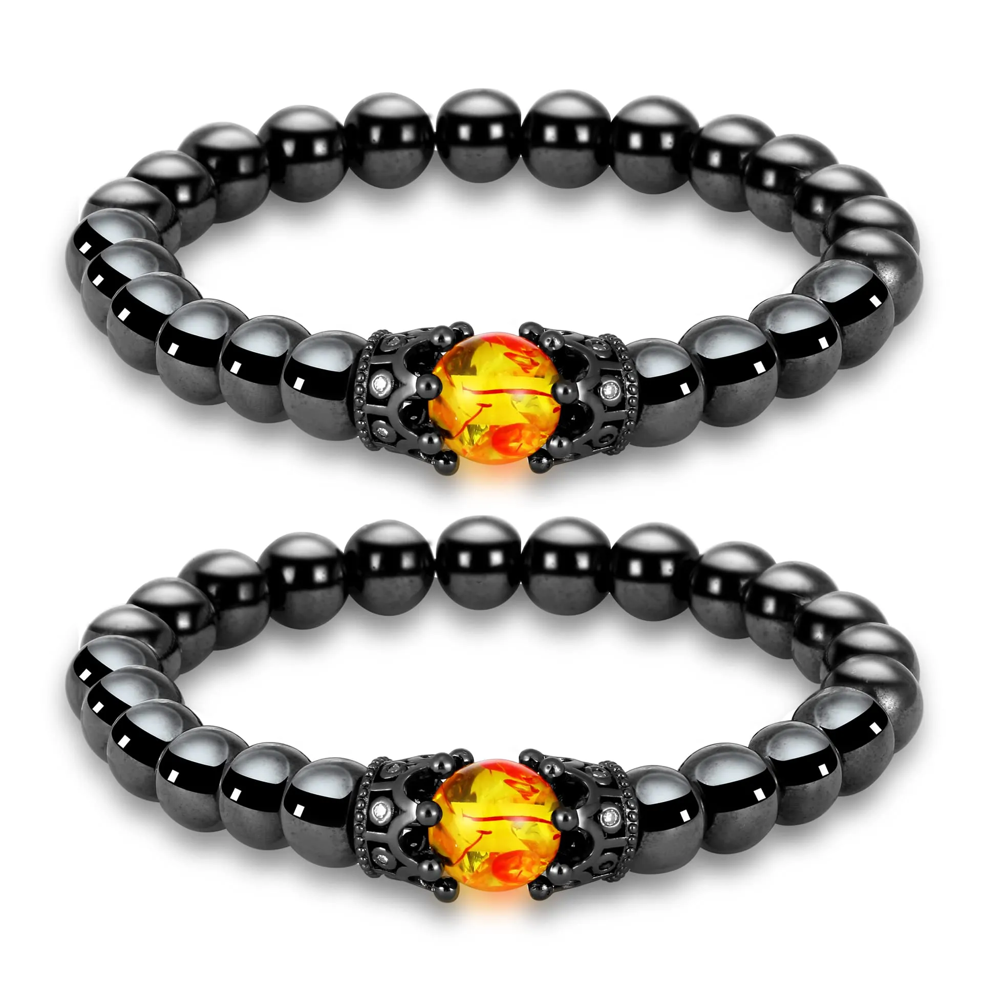 2Pcs Adjustable Black Obsidian & Hematite Bracelets for Men & Women, Anti-Anxiety Magnetic Therapy