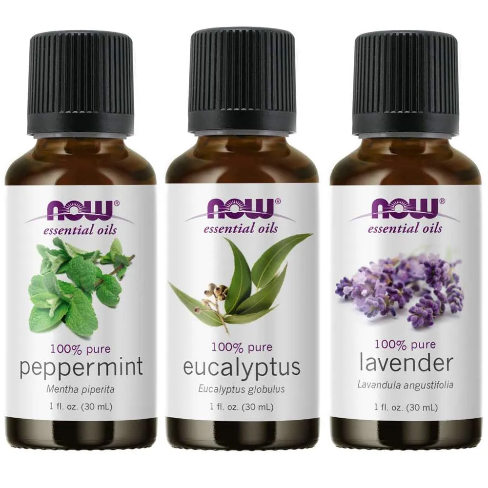 3-Pack NOW Essential Oils: Pure Lavender, Eucalyptus & Peppermint for Aromatherapy Relaxation