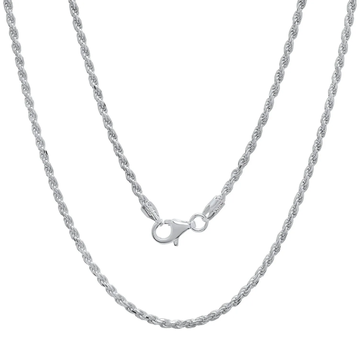 3.5mm .925 Sterling Silver Diamond-Cut Twisted Rope Chain Necklace - 18-inch, Hypoallergenic Design