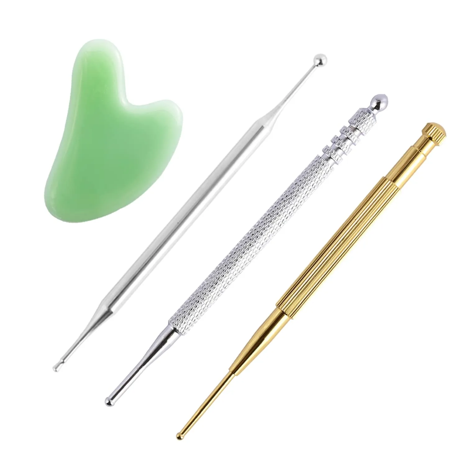 4PCS Facial Reflexology Massage Tool Set with GuaSha Board, Stainless Steel Acupuncture Pens