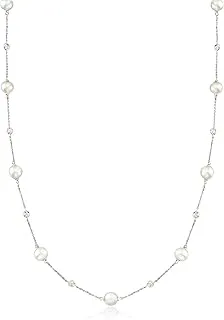 6-7mm Cultured Pearl & .30 ct. t.w. Diamond Station Necklace in 14kt White Gold