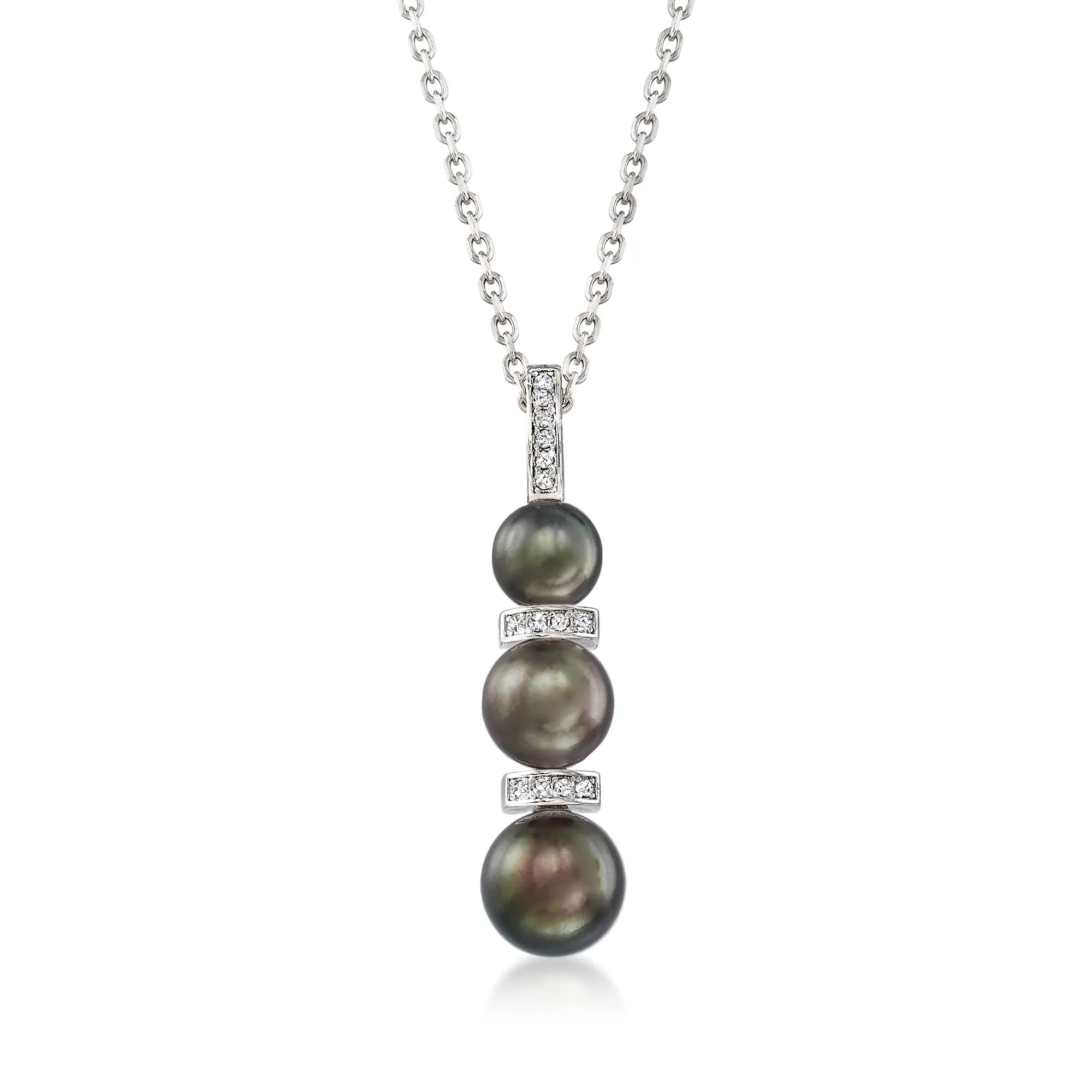 6-8.5mm Cultured Pearl & Diamond Pendant Necklace in Sterling Silver by Ross-Simons