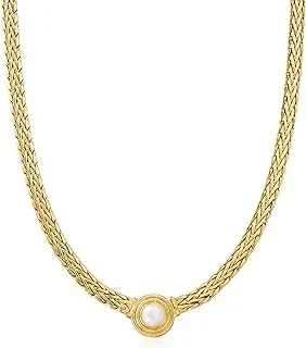 8mm Cultured Pearl Flat Wheat-Chain Necklace in 18kt Gold Over Sterling Silver