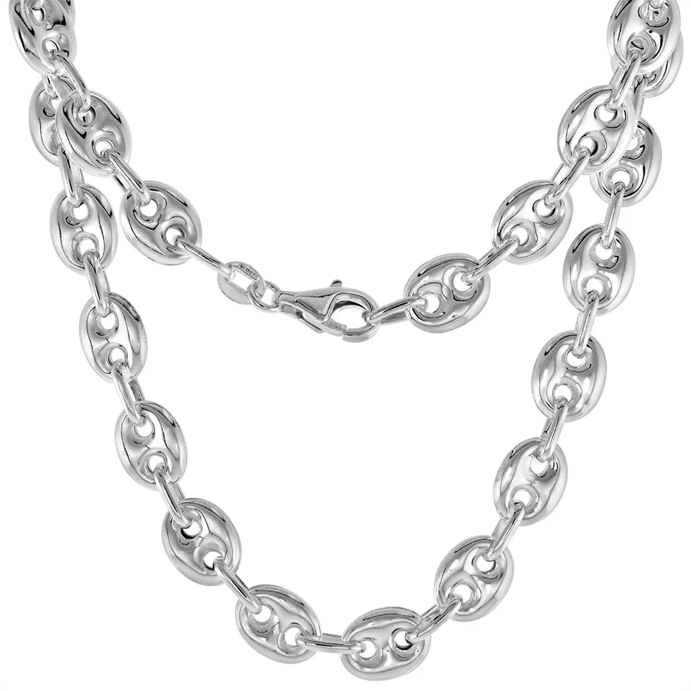 8mm Sterling Silver Puffed Mariner Chain Necklace & Bracelet - Nickel Free, 16-inch Length