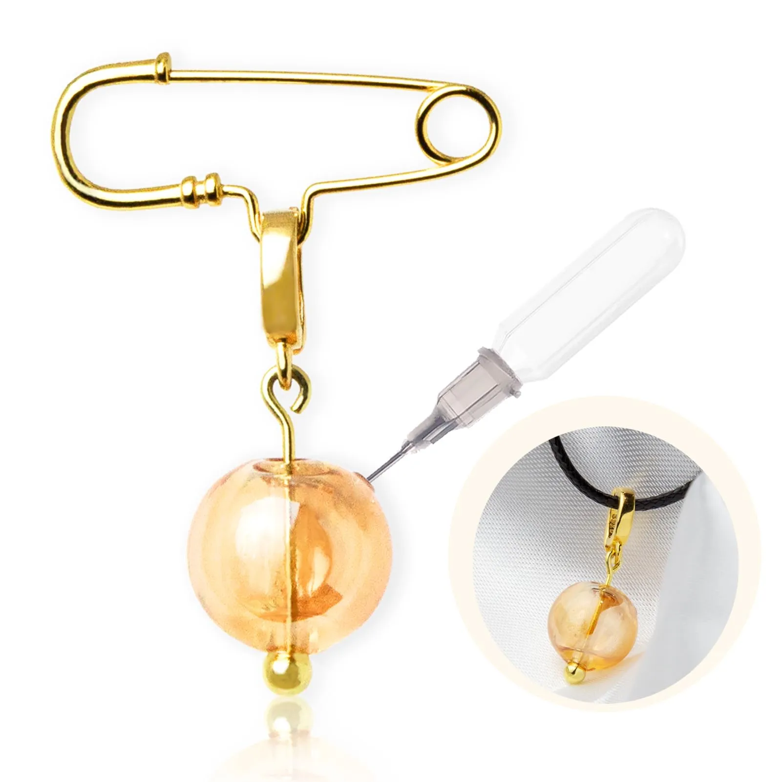 925 Gold Plated Sterling Silver Glass Ball Brooch Aromatherapy Essential Oil Diffuser Jewelry