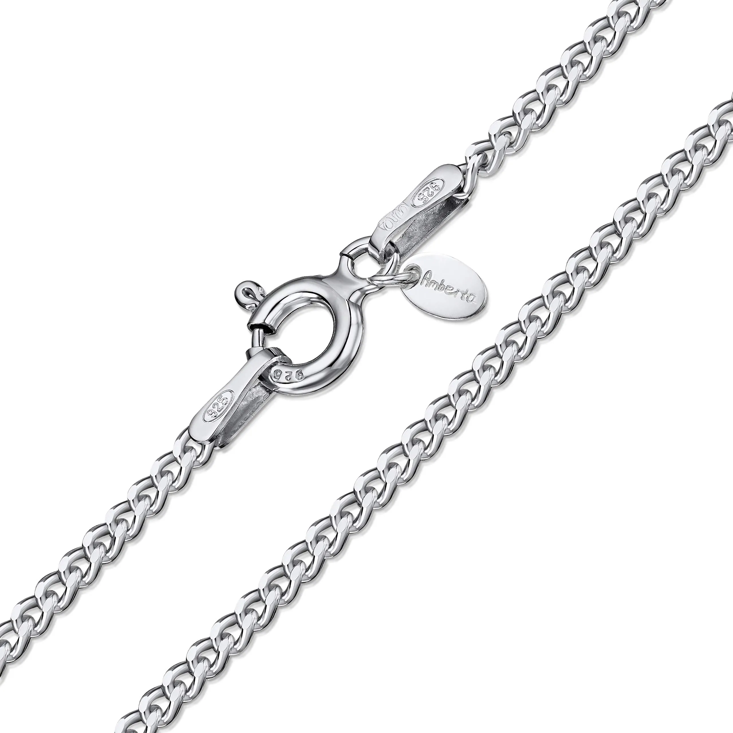 925 Sterling Silver 1.5mm Curb Chain Necklace - Lightweight, Hypoallergenic, Durable, 18inch