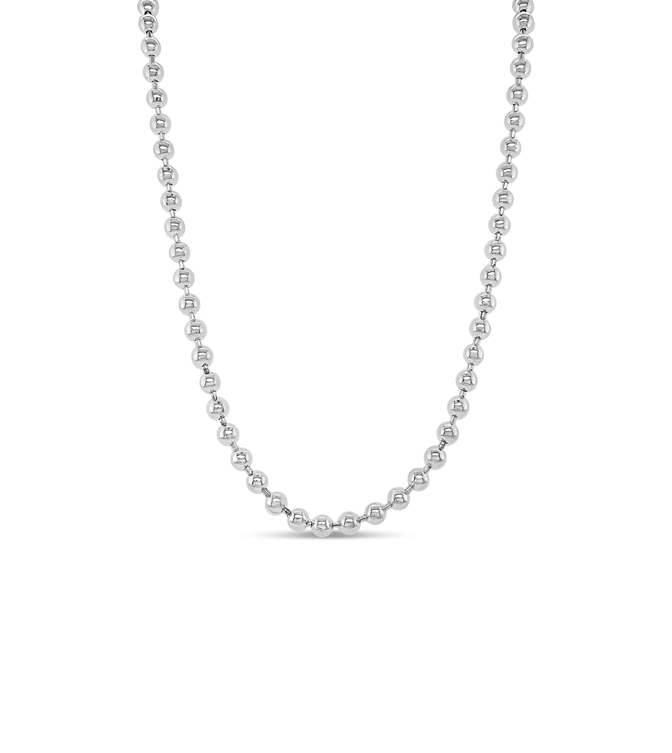 925 Sterling Silver Bead Ball Chain Necklace 16 Inch, Hypoallergenic, Unisex, Smooth Finish