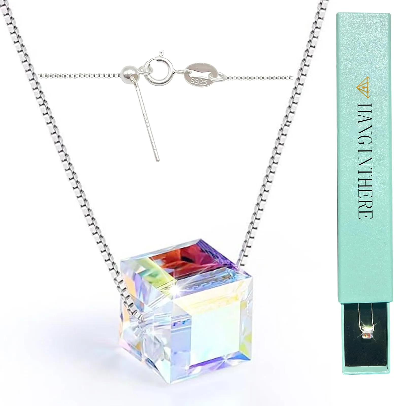 925 Sterling Silver Crystal Necklace for Women, Adjustable 18in-23.6in, Gift Box Included