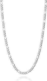 925 Sterling Silver Italian 3mm Diamond-Cut Figaro Link Chain Necklace for Women