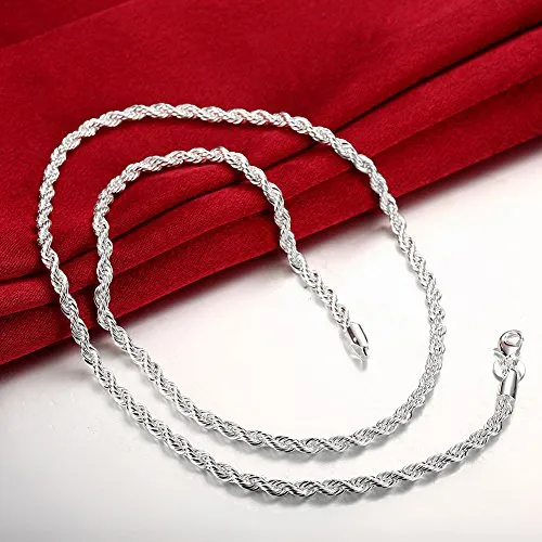 925 Sterling Silver Twisted Rope Chain Necklace for Women/Men 16-30inch, 2mm-5mm