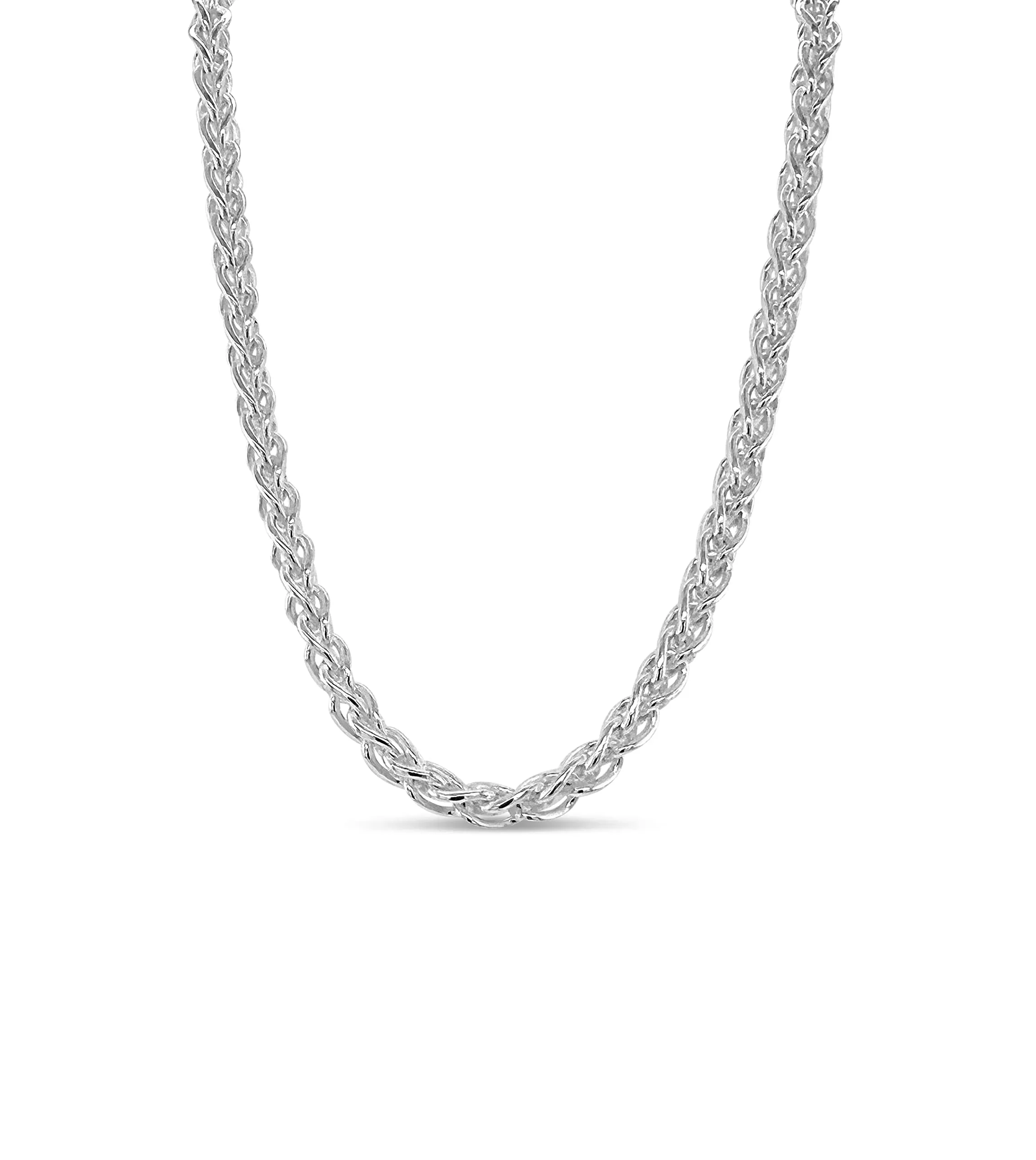 925 Sterling Silver Wheat Spiga Chain Necklace 22 Inch, Hypoallergenic, Unisex, Lobster Clasp