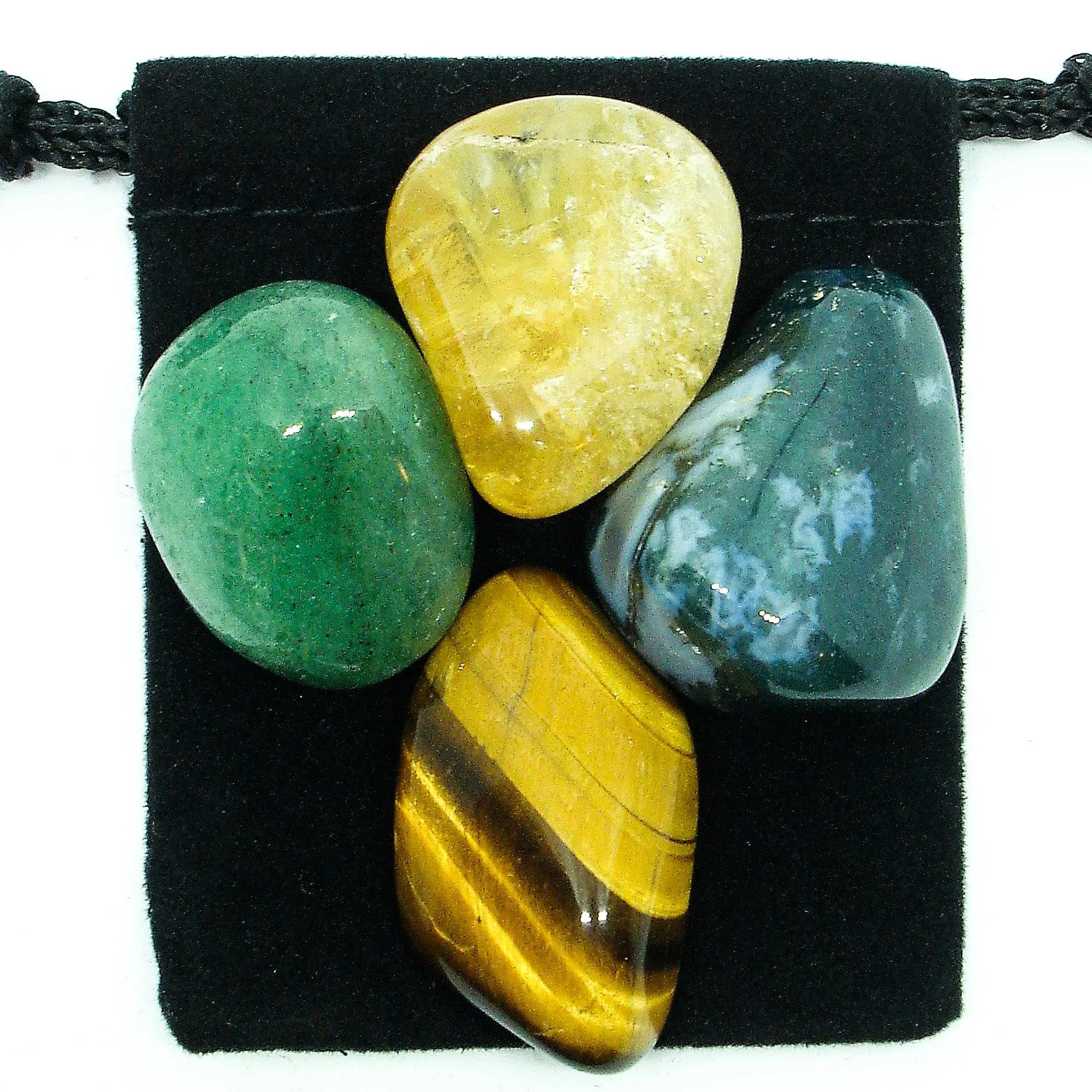 ABUNDANCE & PROSPERITY Tumbled Crystal Healing Set - Aventurine, Citrine, Moss Agate, Tiger's Eye