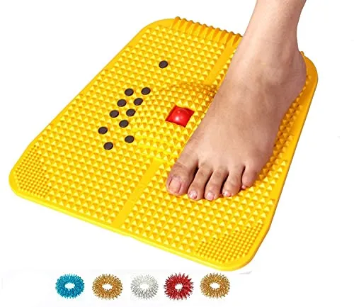 ACi Magnetic Pyramidal Acupressure Foot Health Mat & Sujok Rings Set, 30x30x7cm, Yellow